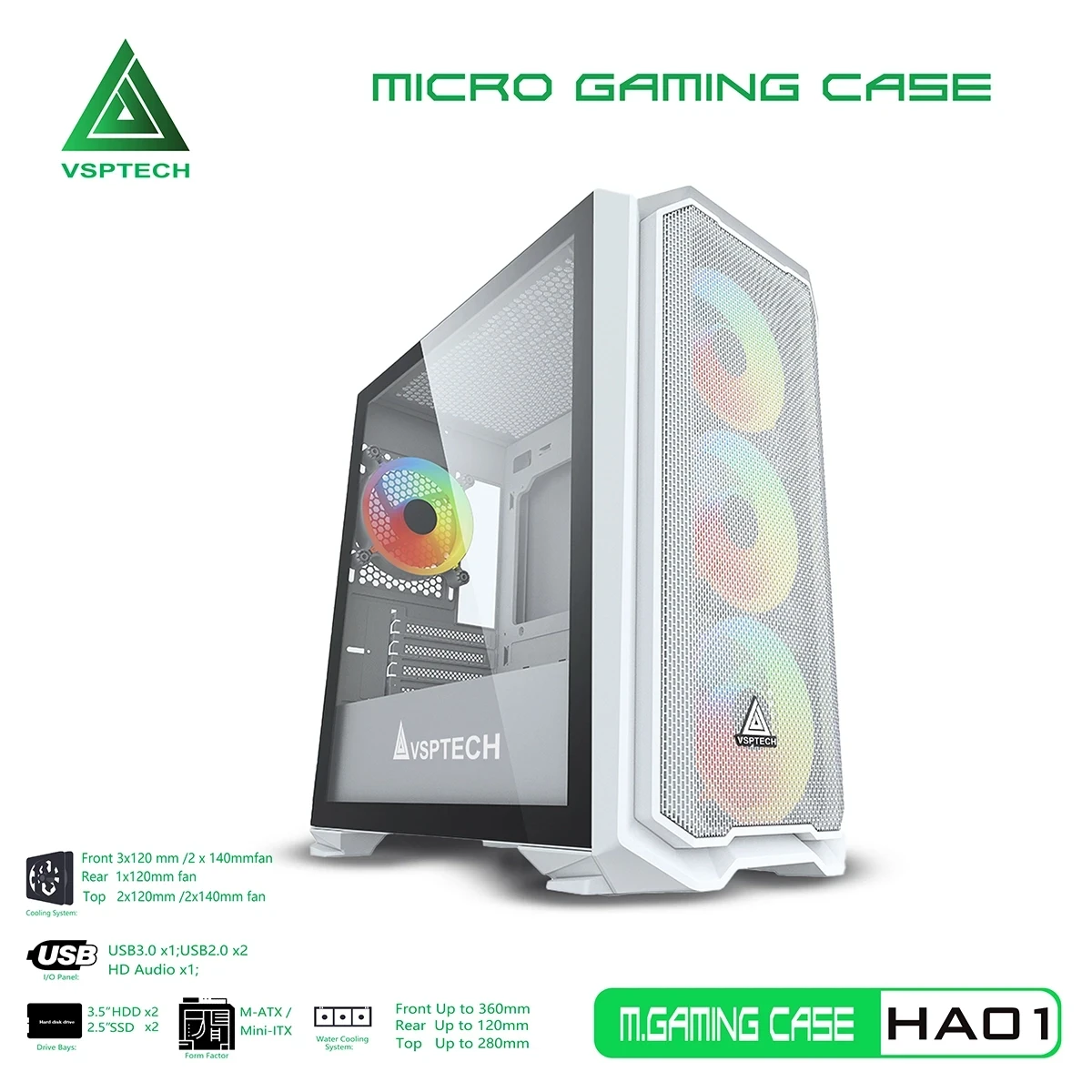 Vỏ Case Máy Tính VSPTECH Gaming HA01 - Trắng