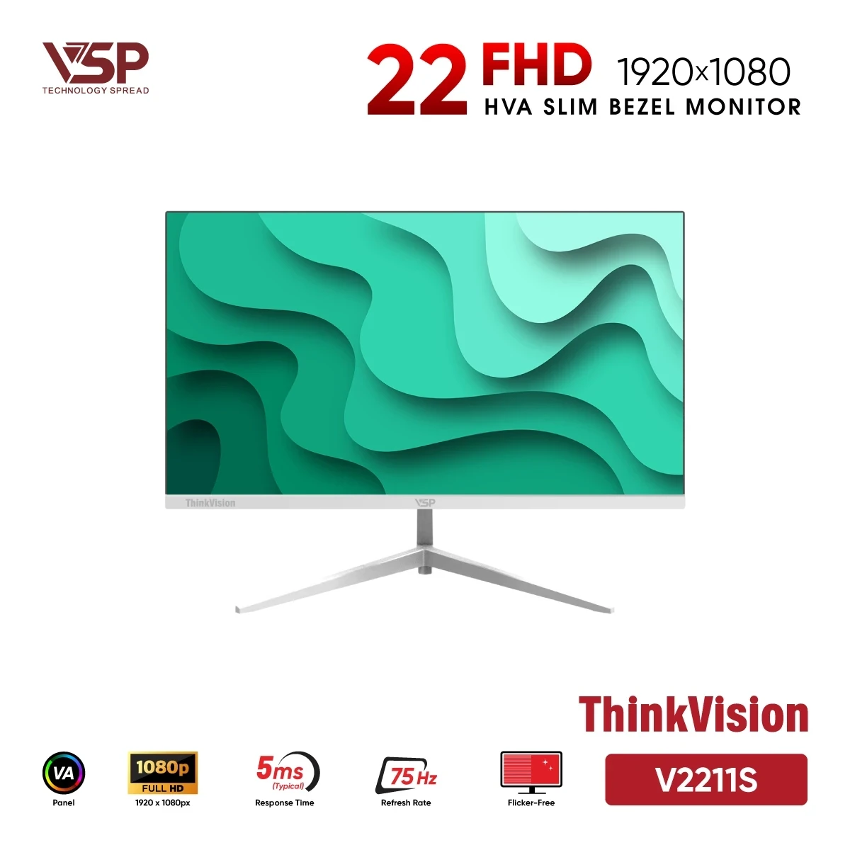Màn Hình VSP V2211S White (22 inch / TFT-HVA / FHD / 75Hz / 5ms)
