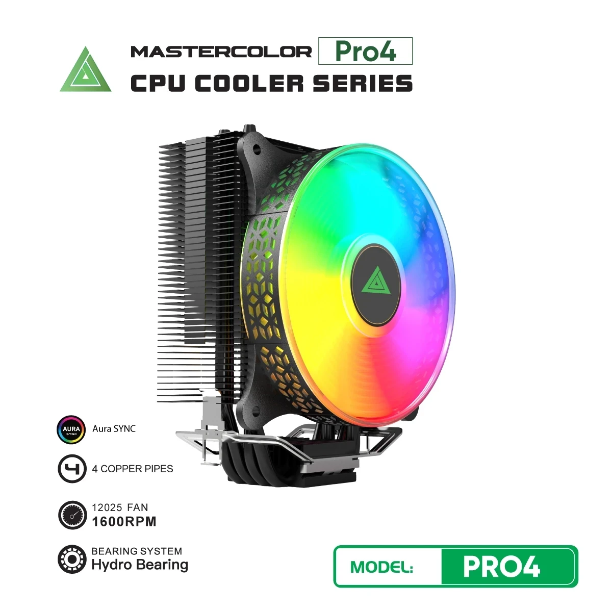 Tản Nhiệt Khí VSPTECH MASTERCOLOR PRO4 Đen (ARGB Aura Sync / 4 Ống Đồng / Fan 120mm / TDP 150W)