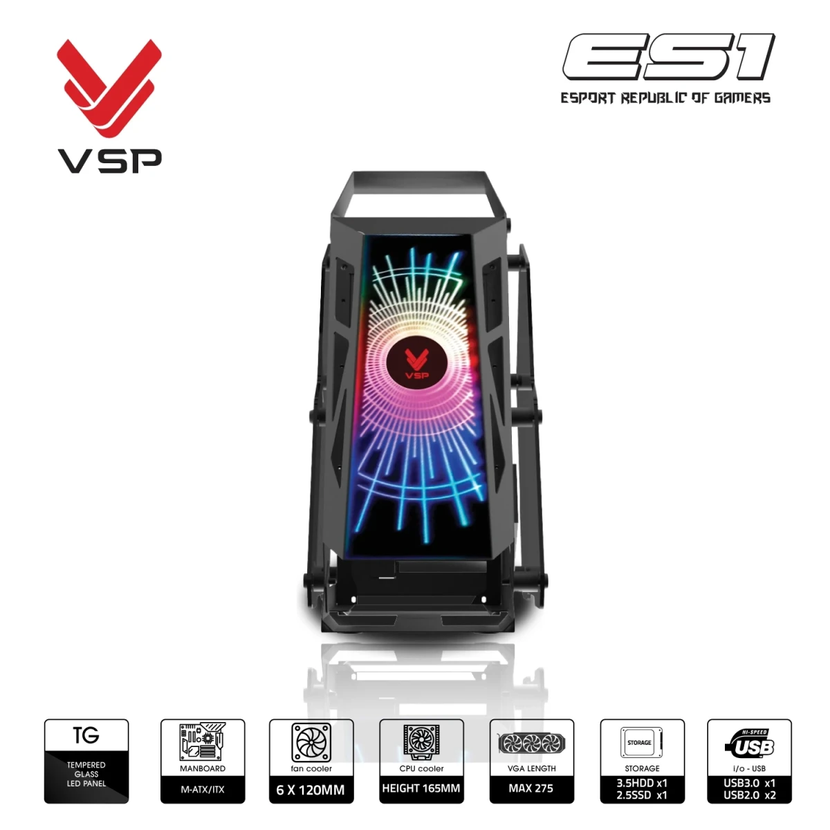 Vỏ Case Máy Tính VSP Esport Republic Of Gamers ES1 - Đen