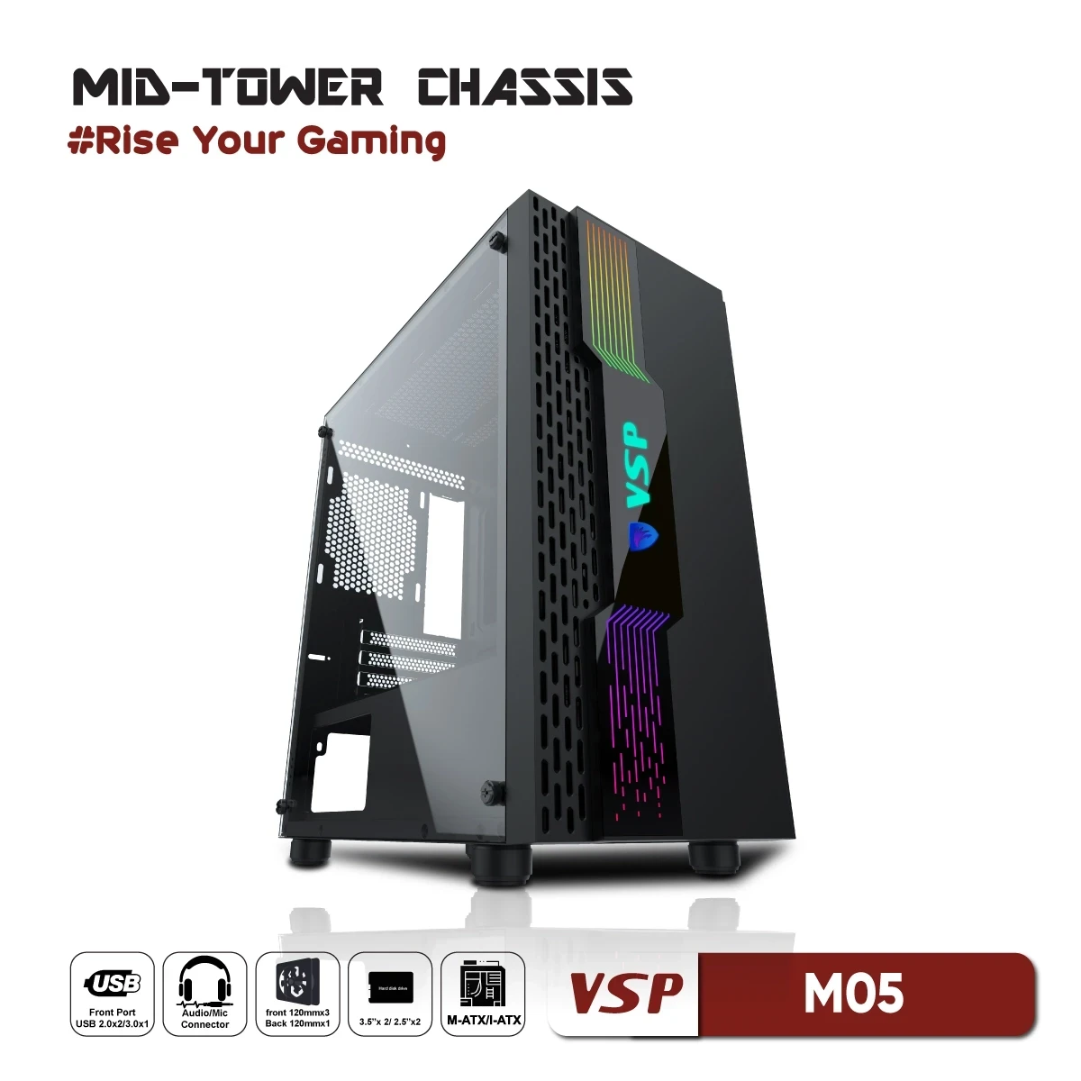 Vỏ Case Máy Tính VSP Gaming Mid Tower Chassis M05