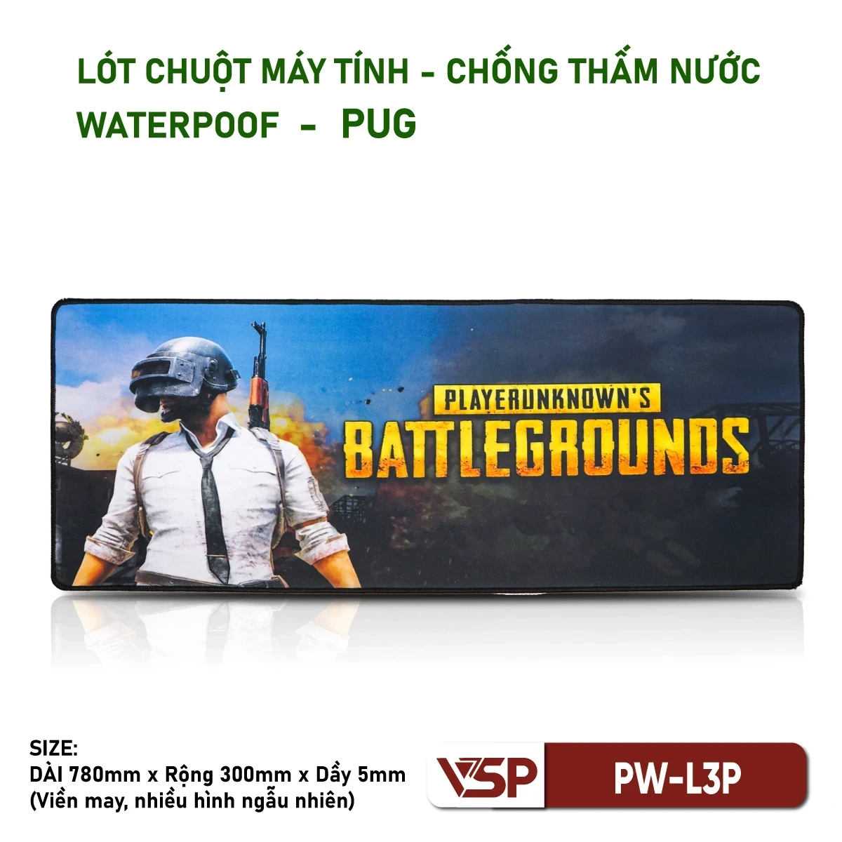 Miếng Lót Chuột Gaming Chống Nước VSP PW-L3P Chủ Đề PUBG (Waterproof / 780x300x5mm / May Viền)