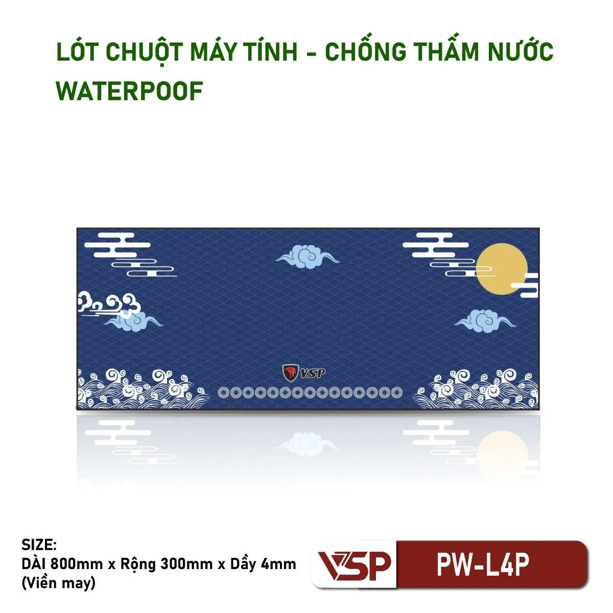 Miếng Lót Chuột Gaming Chống Nước VSP PW-L4P (Waterproof / 800x300mm / May Viền)