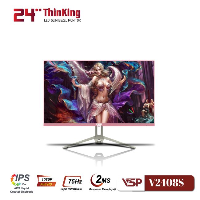 Màn hình phẳng LED mỏng tràn viền  VSP V2408S Hồng - 75Hz 
