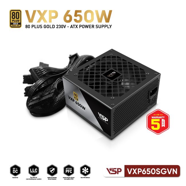 Bộ nguồn VSP VXP650SGVN - 80 Plus Gold - 650W - Straight Line