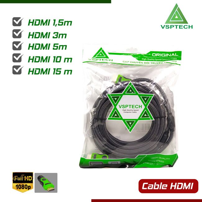Cable HDMI VSPTECH bọc lưới xám chống nhiễu dài 10m