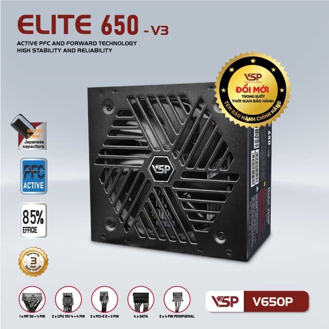 Bộ nguồn công suất thực VSP Elite Active PFC V650P  - V3