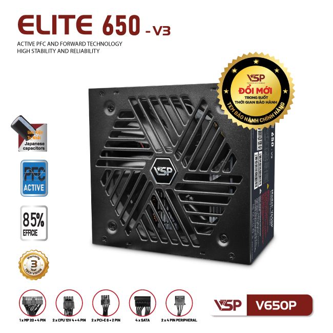 Bộ nguồn công suất thực VSP Elite Active PFC V650P  - V3