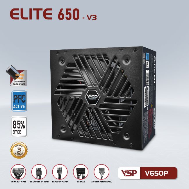 Bộ nguồn công suất thực VSP Elite Active PFC V650P  - V3