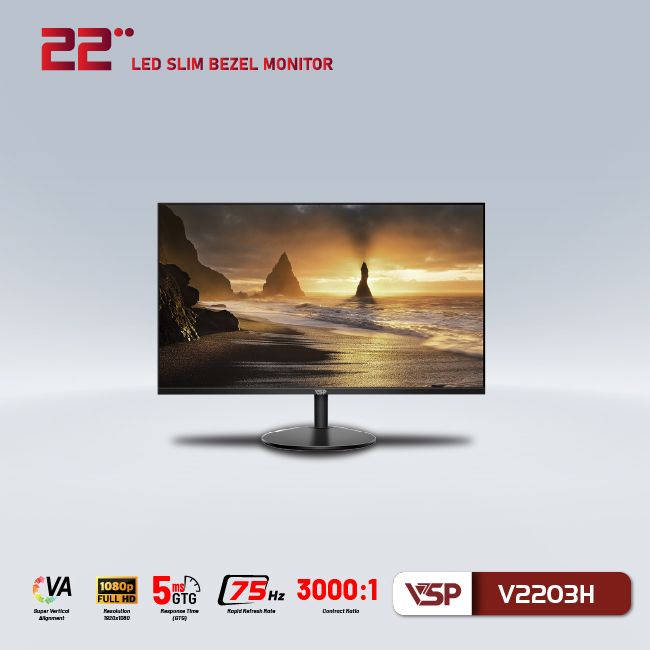 Màn hình phẳng LED VSP 22inch tràn viền V2203H - Đen