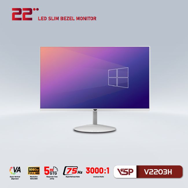 Màn hình phẳng LED VSP 22inch tràn viền V2203H - Trắng