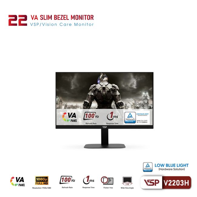 Màn hình phẳng LED VSP 22inch tràn viền V2203H - Đen