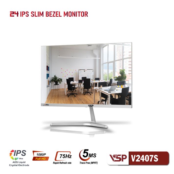 Màn hình phẳng LED IPS tràn viền 5ms hạn chế ánh sáng xanh | VSP V2407S màu trắng