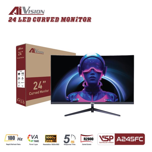 Màn hình cong AiVision A245FC (24inch | FHD | VA | 100Hz | 5ms) - Black