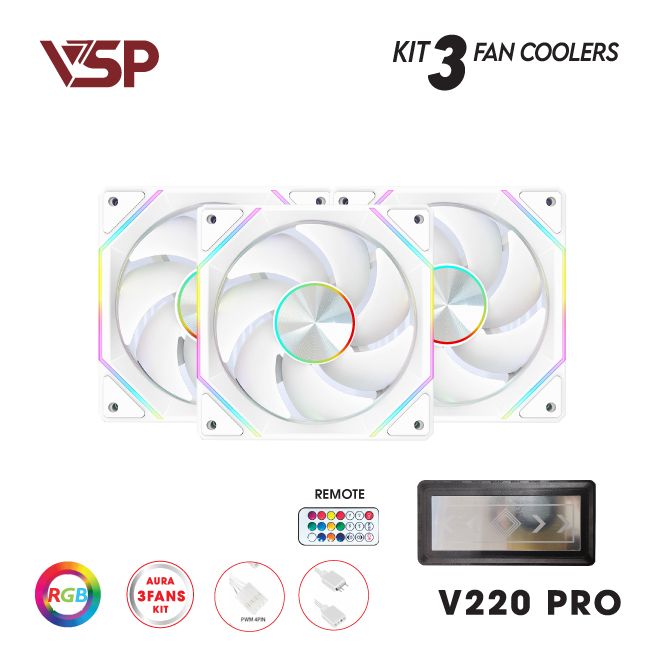 Fan Case VSP V220 Pro (Bộ 3 quạt 120mm + Hub | Trắng)