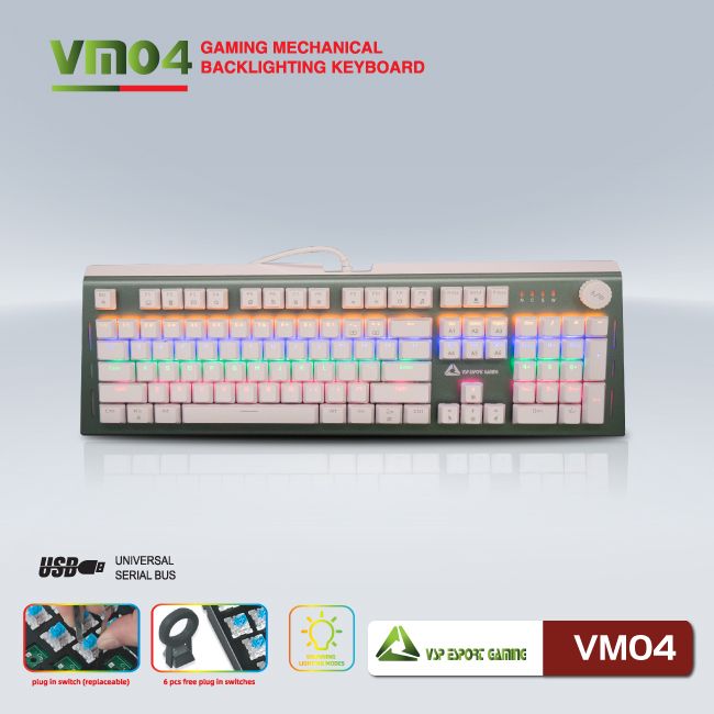Bàn phím VSP eSport Gaming VM04 - Trắng