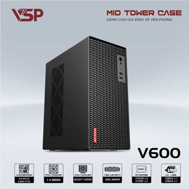 Vỏ Case máy tính VSP V600 - Đen