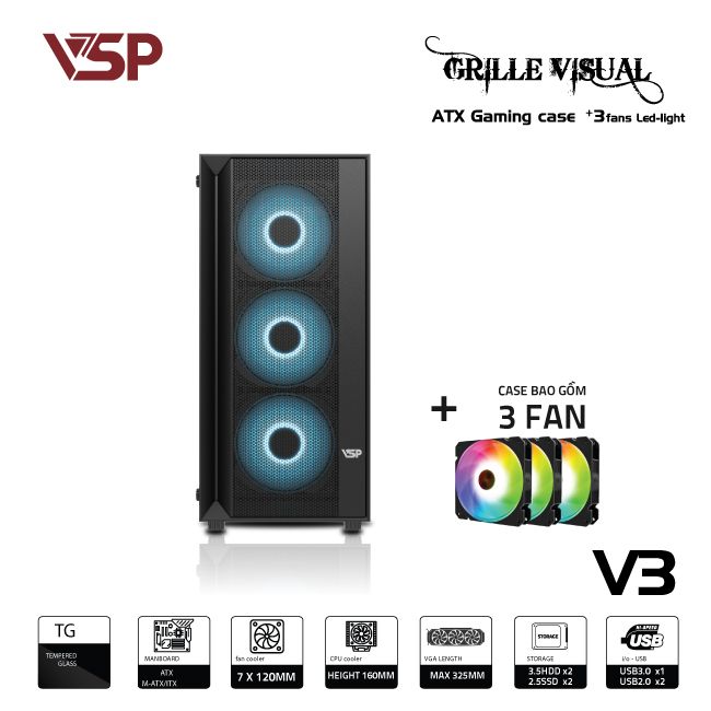 VỎ CASE MÁY TÍNH VSP GAMING V3 - ĐEN