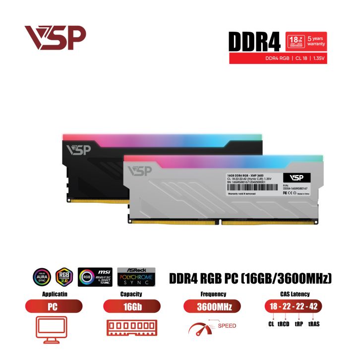 Ram PC VSP LED RGB DDR4 RGB 16Gb - 3600MHz