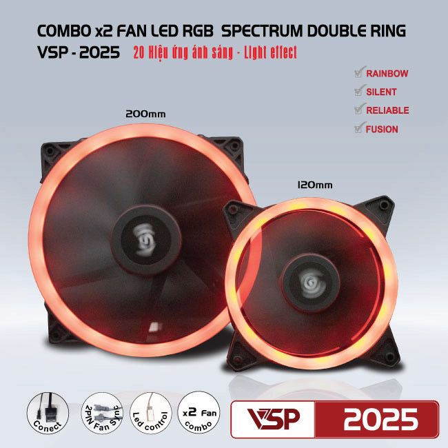COMBO quạt tản nhiệt LED RGB  SPECTRUM DOUBLE RING  VSP - 2025