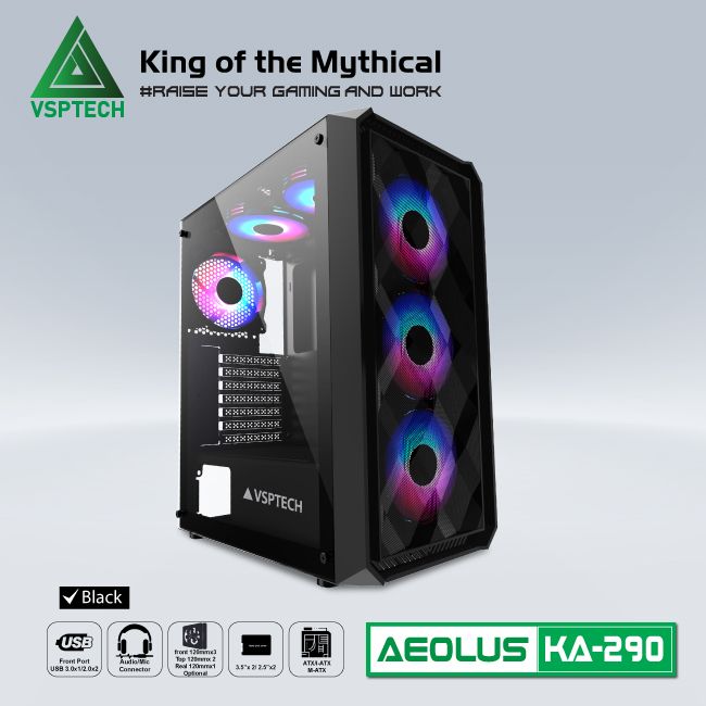 Vỏ Case Máy Tính Gaming VSPTECH KA290 - Đen