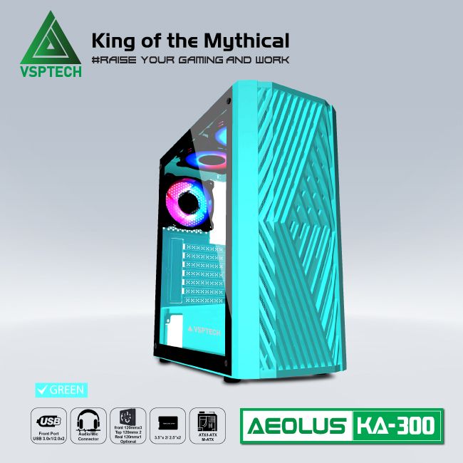 Vỏ Case Máy Tính Gaming VSPTECH KA300 - Xanh