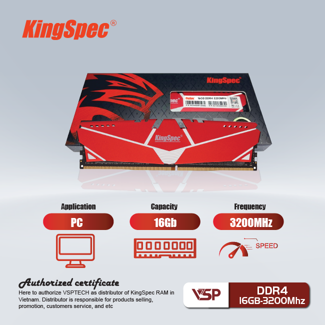 Ram PC KingSpec DDR4 16Gb - 3200MHz