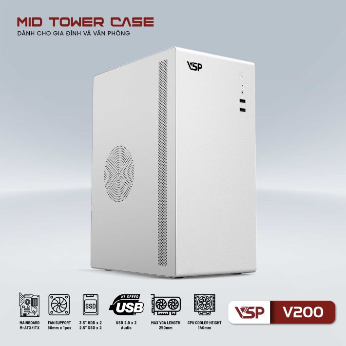 Vỏ Case  Máy Tính VSP V200 - Trắng