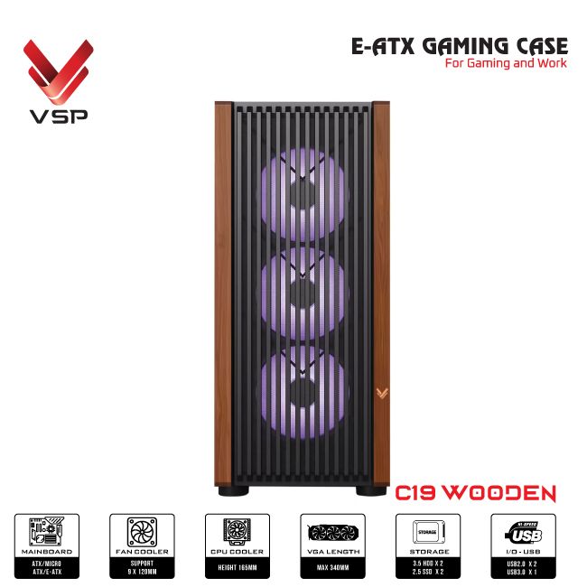Case VSP E-ATX Gaming C19 Wooden