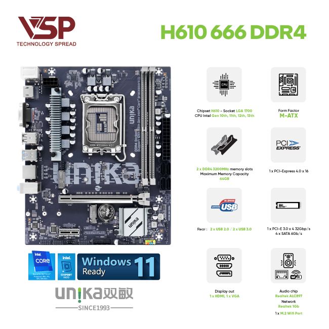 Main UNIKA H610M 666 DDR4.
