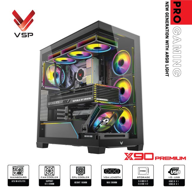 Case VSP Pro gaming ATX - X90 Premium led light ARGB