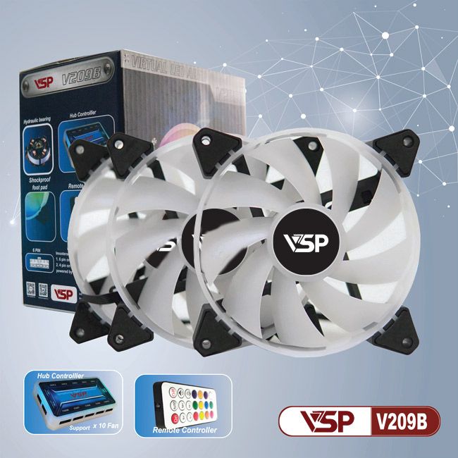 Quạt tản nhiệt VSP Bộ 3 fan + hub Led RGB V209B