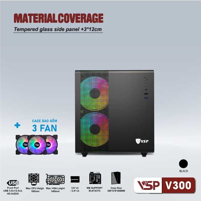 Vỏ Case Máy Tính Gaming V300 - Mini - ATX Đen