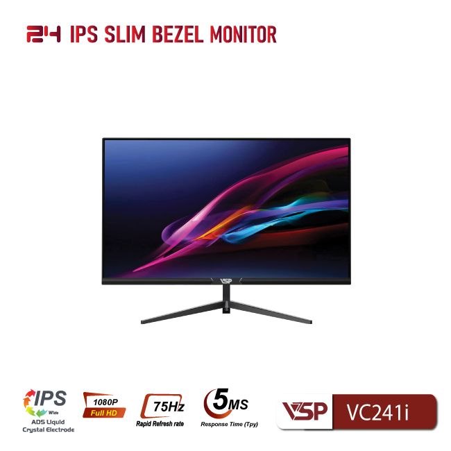Màn hình VSP VC241i phẳng tràn viền IPS 24inch 5ms màu đen