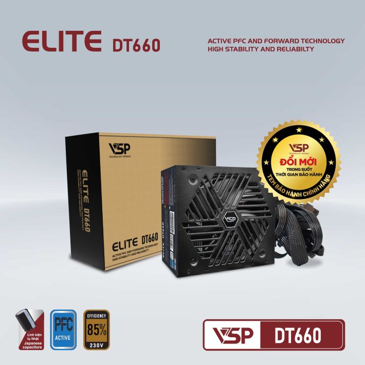 BỘ NGUỒN MÁY TÍNH VSP ELITE DT660 - 650W - Hiệu suất 85%