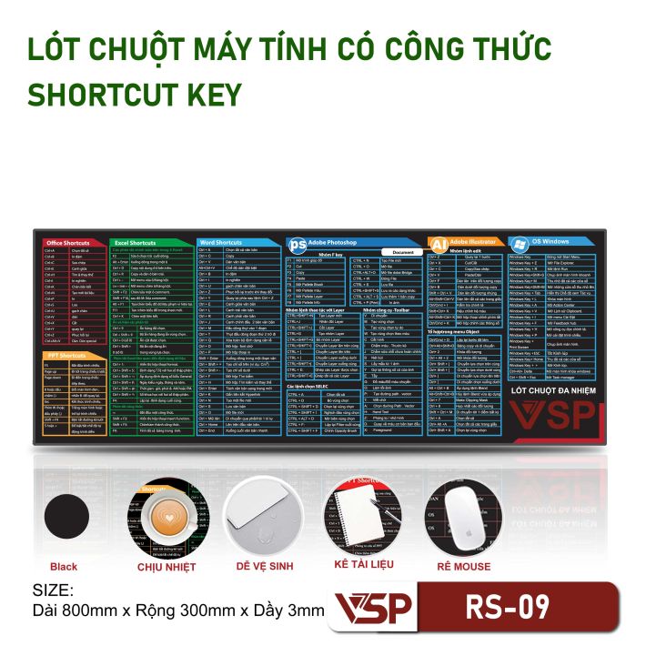 Padmouse đa nhiệm 80x30 cm SHORTCUT KEY RS09