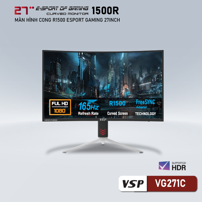 Màn hình cong VSP 27inch ESport Gaming VG271C - Đen - 165Hz