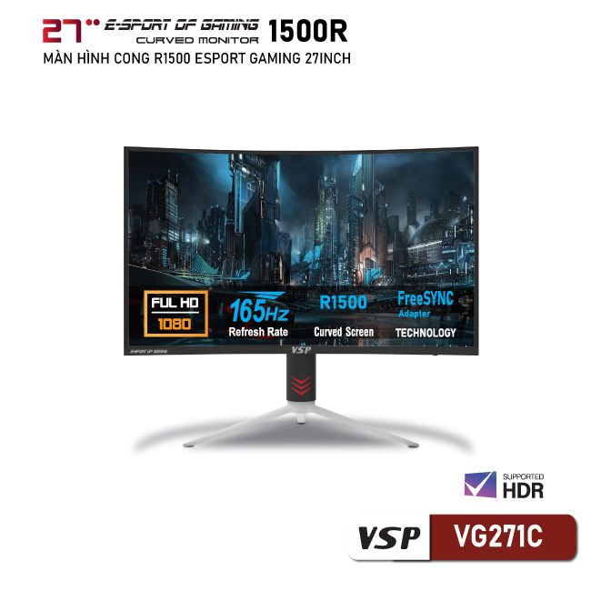 Màn hình cong VSP 27inch ESport Gaming VG271C - Đen - 165Hz
