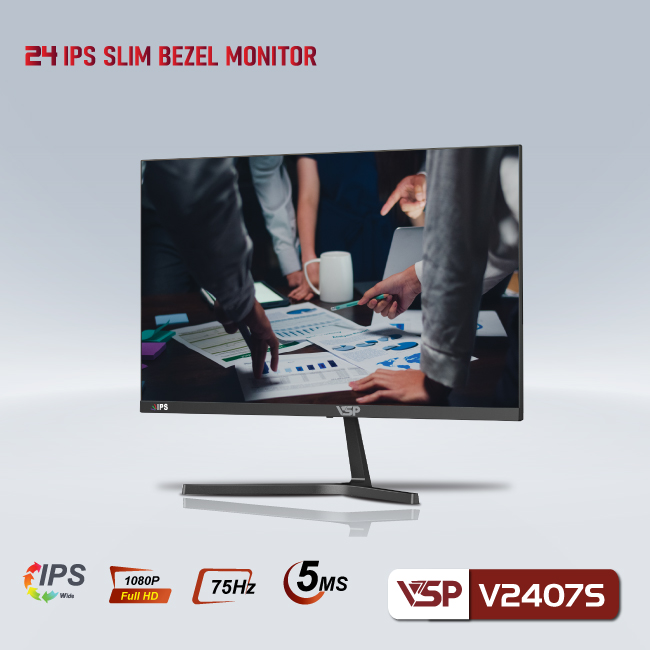 Màn hình phẳng LED IPS tràn viền 5ms hạn chế ánh sáng xanh | VSP V2407S màu đen