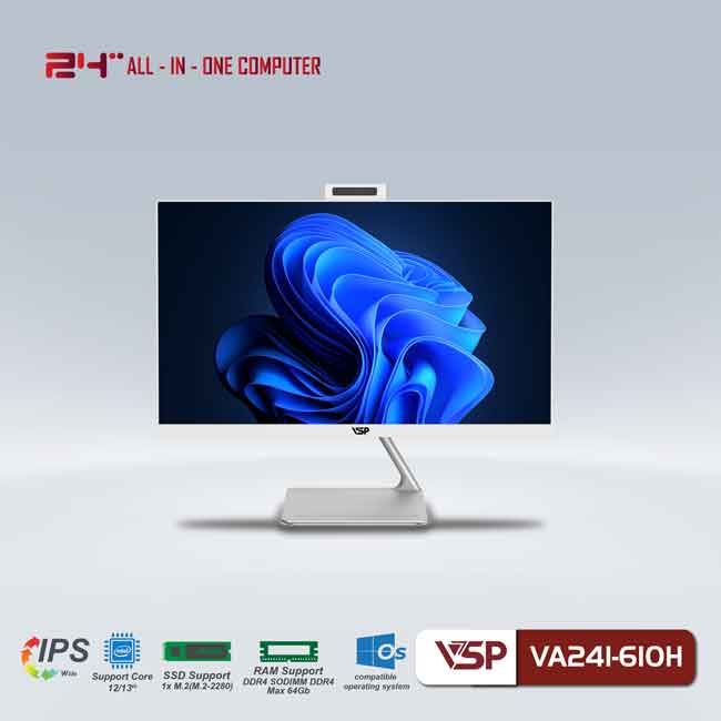 Máy tính để bàn VSP All in One VA241-610H trắng/23.8 inch/ 60Hz/Full HD 1920x1080