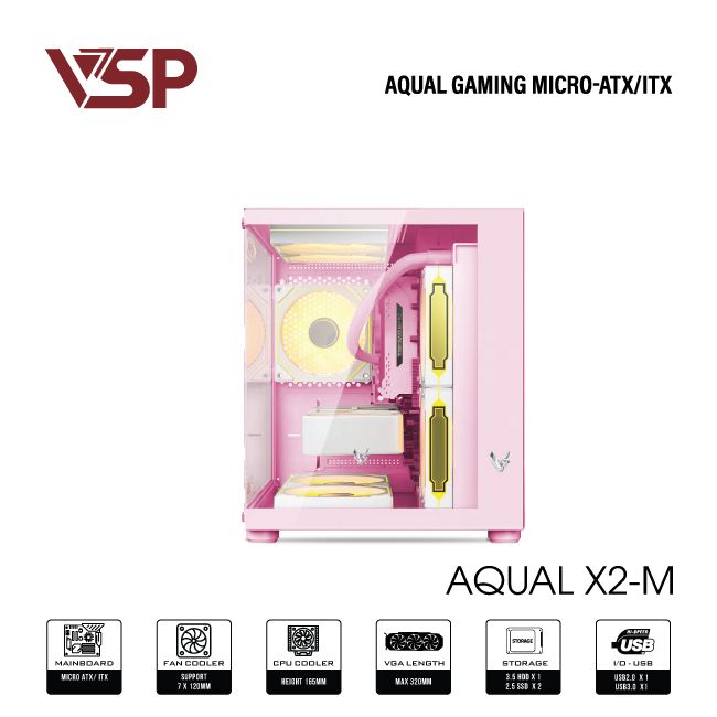VỎ CASE MÁY TÍNH AQUAL X2-M PINK