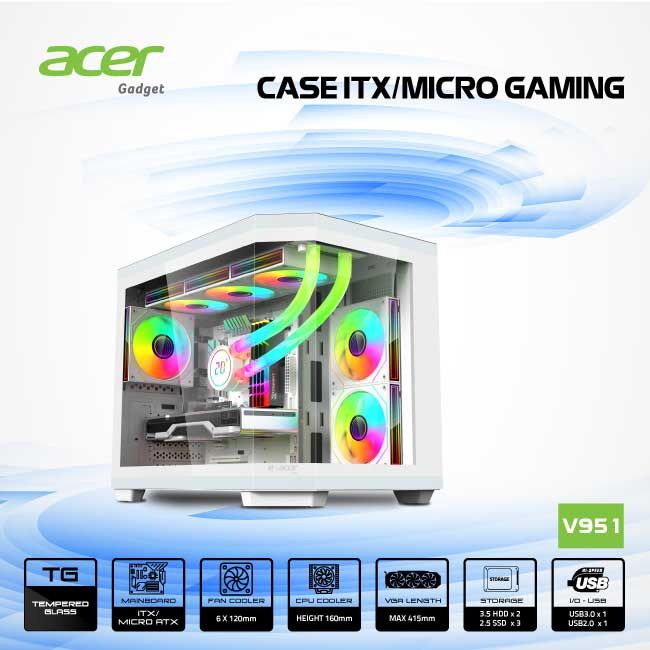 VỎ CASE ACER V951 BLK M-ATX GAMING - WHITE