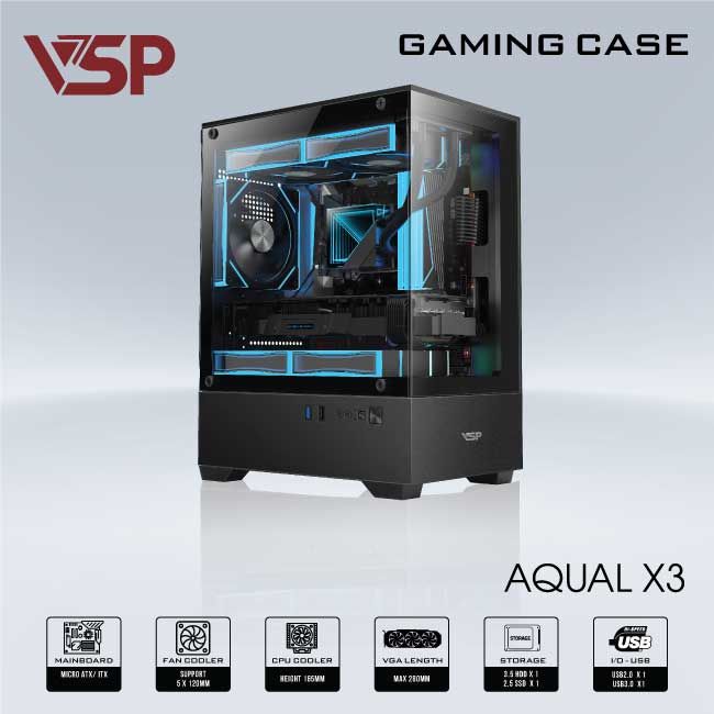 VỎ CASE MÁY TÍNH AQUAL X3 ĐEN