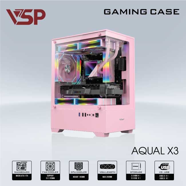 VỎ CASE MÁY TÍNH AQUAL X3 HỒNG