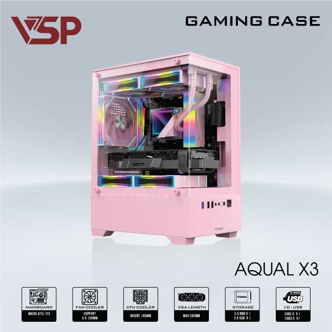 VỎ CASE MÁY TÍNH AQUAL X3 HỒNG