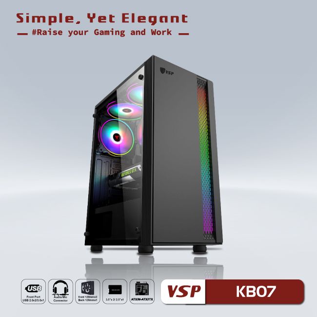 Vỏ Case Máy Tính VSP - Esport Gaming KB07 - Đen