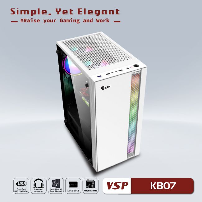 Vỏ Case Máy Tính VSP - Esport Gaming KB07 - Trắng