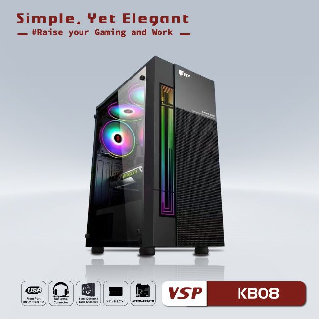 Vỏ Case Máy Tính VSP - Esport gaming KB08 - Đen