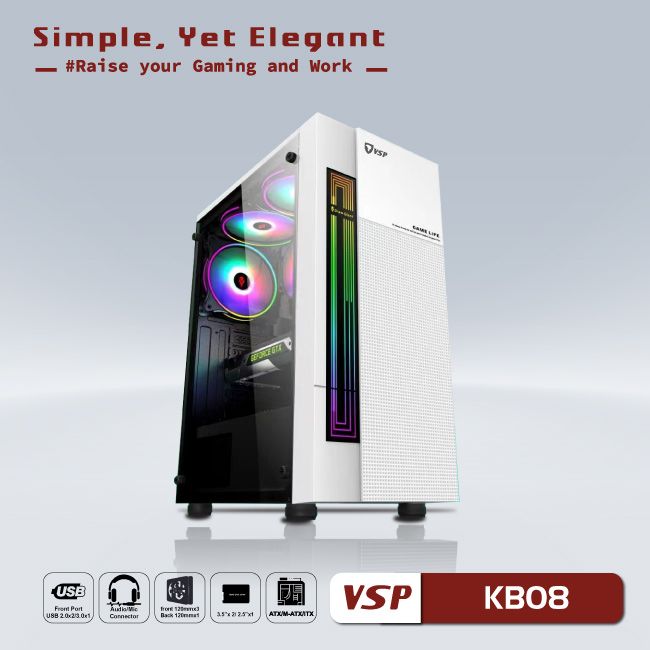 Vỏ Case Máy Tính VSP - Esport gaming KB08 - Trắng