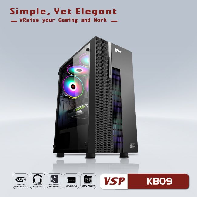 Vỏ Case Máy Tính VSP - Esport gaming KB09 - Đen